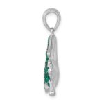 Sterling Silver Rhodium-plated Polished Green Crystal Alligator Pendant - Image 2