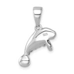Sterling Silver Rhodium-plated Polished Crystal Manatee Pendant - Image 3