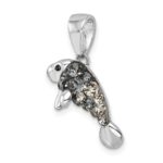 Sterling Silver Rhodium-plated Polished Crystal Manatee Pendant - Image 4