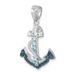 Sterling Silver Rhodium-Plated Polished Crystal Anchor Pendant - Image 4