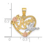 14k Two-tone and White Rhodium Polished LOVE Floral And Bird Heart Pendant - Image 4