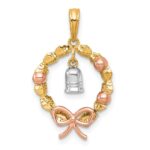 14k Two-tone with Rose-plating Polished Wreath With Dangle Bell Charm