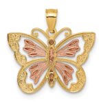 14k Two-tone with White Rhodium Diamond-cut Polished Cut-out Butterfly Pendant - Image 3