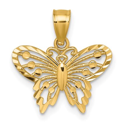 14k Polished and Diamond-cut Cut-out Butterfly Pendant