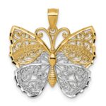 14k and Rhodium Textured Fancy Filigree Butterfly Pendant