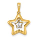 14k with White Rhodium Polished Star In Star Dangle Charm