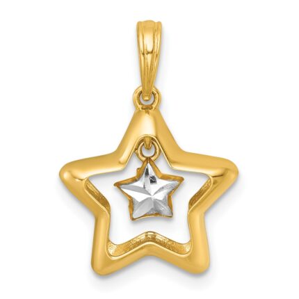 14k with White Rhodium Polished Star In Star Dangle Charm