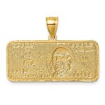 14k Polished with Rhodium Diamond-cut 100 Dollar Bill Pendant - Image 3