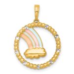 14k with White Rhodium Multi Color Enamel Rainbow With Cloud in Circle Charm