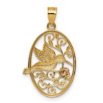 14k Two-tone with White Rhodium Polished Hummingbird and Flower Filigree Pendant - Image 3