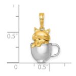 14k with White Rhodium Polished 3-D Cat In Mug Charm - Image 5