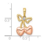 14k with White Rhodium and Rose-plating Polished Heart Cherries Charm - Image 4