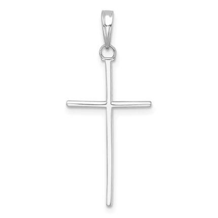 14K White Gold 3-D and Polished Stick Cross Pendant