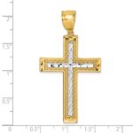 14k and White Rhodium Polished Diamond-cut Textured Fancy Latin Cross Pendant - Image 4