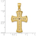 14k Polished Diamond-cut Textured Fancy Pierced Lattice Design Cross Pendant - Image 4