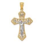 14k Two-tone Polished and Textured Filigree Passion Crucifix Pendant