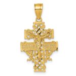 14k Polished Diamond-cut Cara Vaca Crucifix Pendant