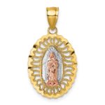 14k Two-tone with White Rhodium Polished Diamond-cut Pierced Design Our Lady of Guadalupe Pendant