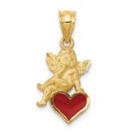 14k Red Enameled Angel on Heart Pendant