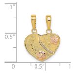 14k Two-tone with Flowers MOMMY-ME 2-Piece Break-apart Heart Pendant - Image 3