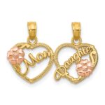 14k Two-tone with Flowers MOM - DAUGHTER 2-Piece Break-apart Hearts Pendant