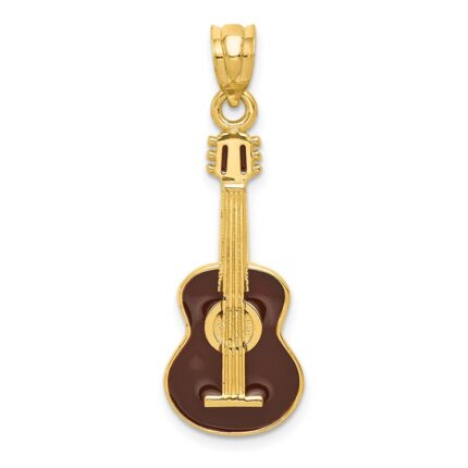 14k Brown Enameled Acoustic Guitar Pendant