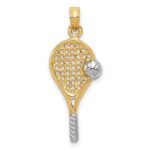 14k and White Rhodium Polished Tennis Racquet and Ball Pendant