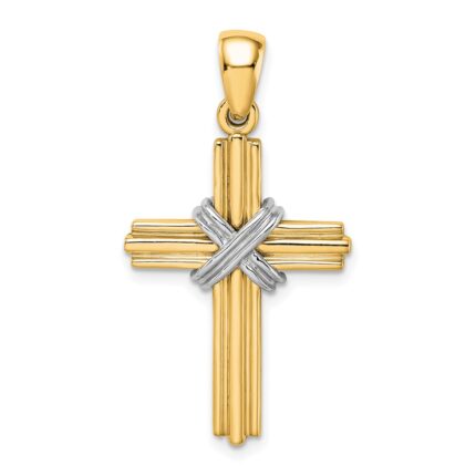 14K and White Rhodium -X- Center Passion Cross Pendant