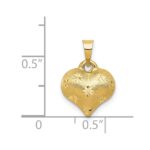 14K Polished and Satin Diamond-cut 3-D Puffed Heart Pendant - Image 3