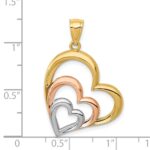 14K Two-tone and White Rhodium Polished 3 Hearts Pendant - Image 4