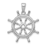 14K White Gold 3-D Ships Wheel Pendant