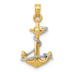 14K Two-Tone 3-D Anchor with Rope Pendant