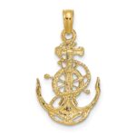 14k Small Anchor with Rope and Ships Wheel Pendant - Image 4