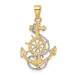 14K and White Rhodium Anchor with Rope and Ships Wheel Pendant - Image 3