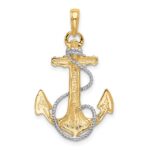 14K and White Rhodium Anchor with Rope Pendant - Image 3