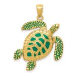 14k 3-D Green Enameled Sea Turtle Pendant