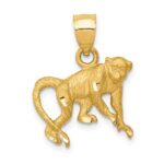 14K Satin Diamond-cut Monkey Pendant