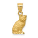 14K Satin Diamond-cut Cat Pendant