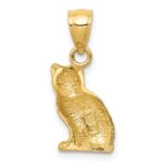 14K Satin Diamond-cut Cat Pendant - Image 4