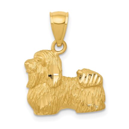 14K Satin Diamond-cut Shih Tzu Dog Pendant
