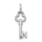 14K White Gold Key Letter N Initial Charm