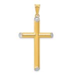 14K and White Rhodium 3-D Hollow Diamond-cut Cross Pendant