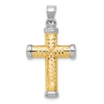 14K Two-Tone and White Rhodium Diamond-cut Reversible Cross Pendant