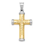 14K Two-Tone and White Rhodium Diamond-cut Reversible Cross Pendant