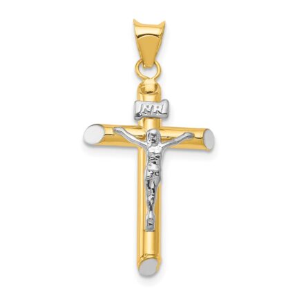 14K Two-Tone and White Rhodium Inri Crucifix Pendant