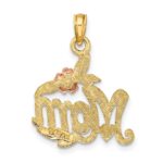 14K Two-tone Polished MOM and Flower Pendant - Image 3