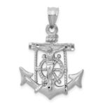 14k White Gold Satin Diamond-cut Mariners Crucifix Pendant