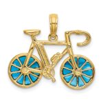 14K 3-D Blue Enameled Bicycle with Moveable Wheels Pendant - Image 3