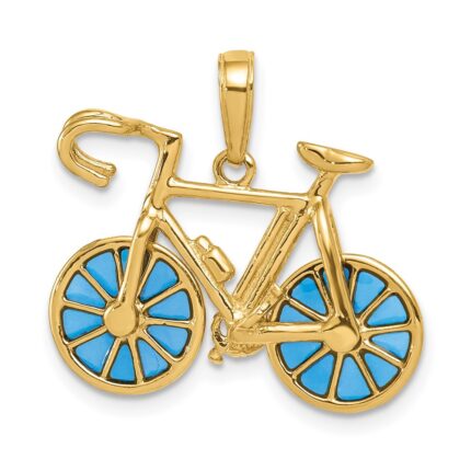 14K 3-D Blue Enameled Bicycle with Moveable Wheels Pendant