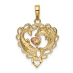 14K Two-Tone with White Rhodium Dolphins In Heart Pendant - Image 3